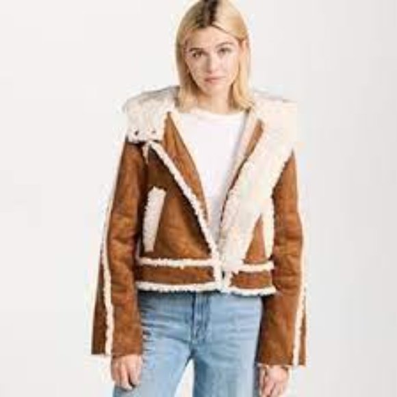 FREE PEOPLE VEGAN Leather Shearling SHERPA HOODED Jacket - Picture 7 of 13